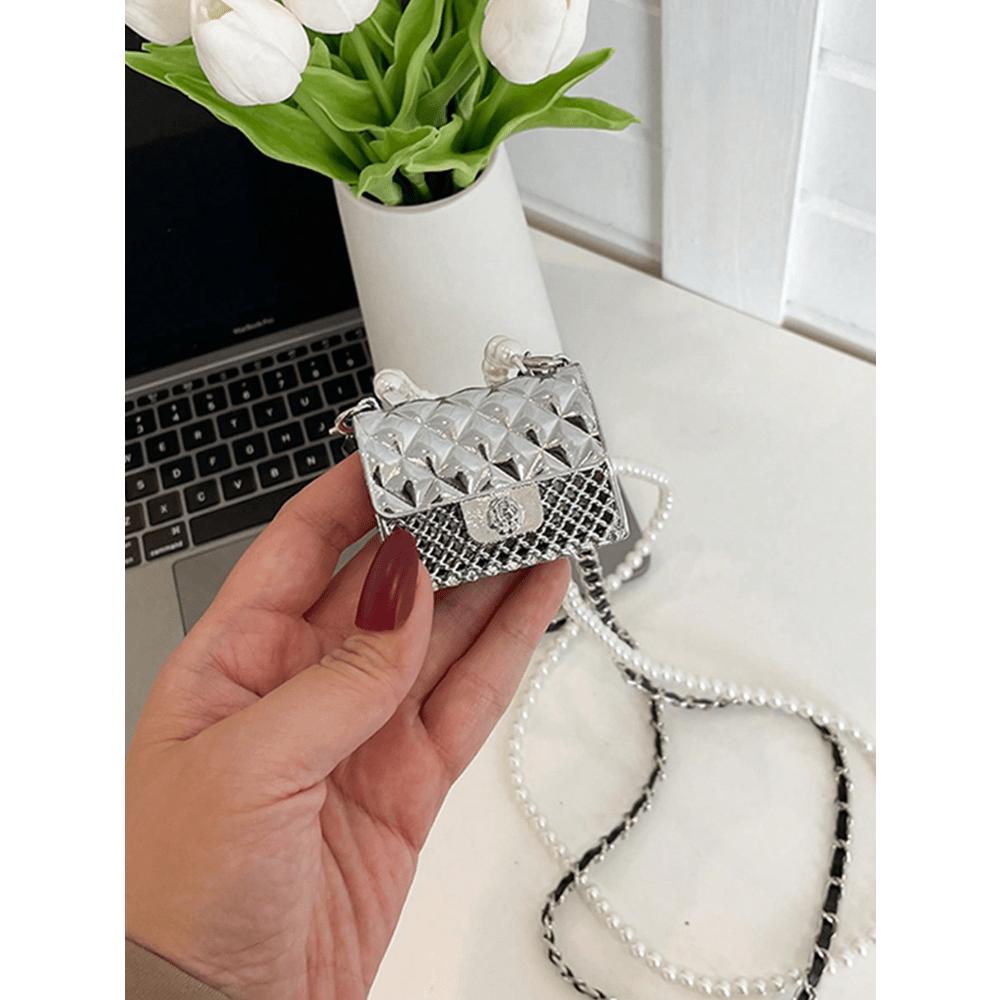 

Мини квадратная сумка с клапаном, декор из искусственного жемчуга, металлическая необычная сумка one-size серебряный
