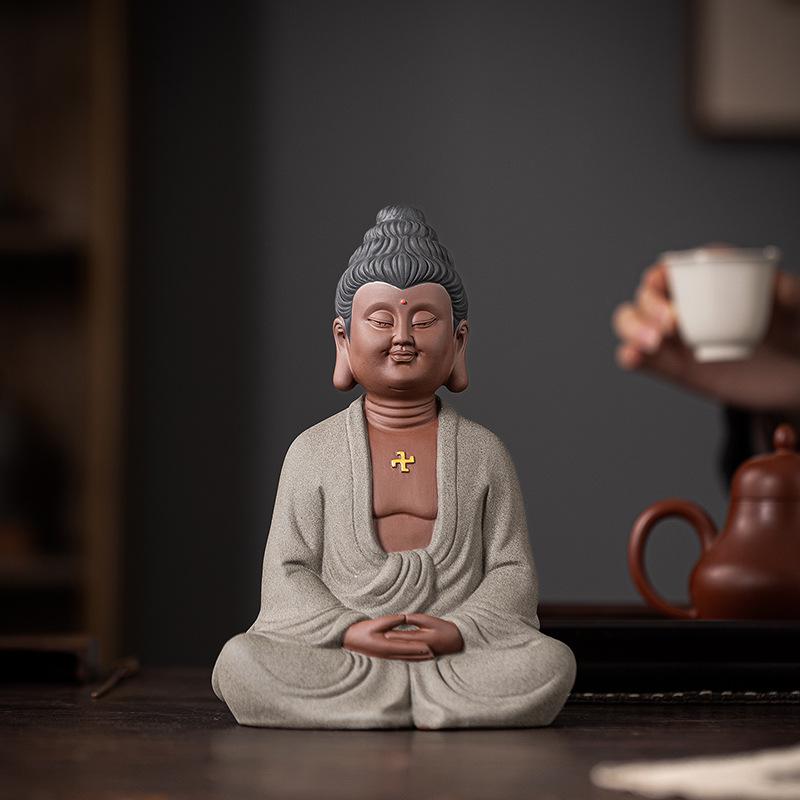 Zen Buddhist Ceramic Statue: Shakyamuni Buddha Desktop Ornament for Home Entrance Decor