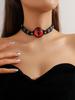 Vintage Black Lace Rose Necklace Bracelet Ring Set Women's Dinner Party, Dark Wind Neck Chain Bracelet