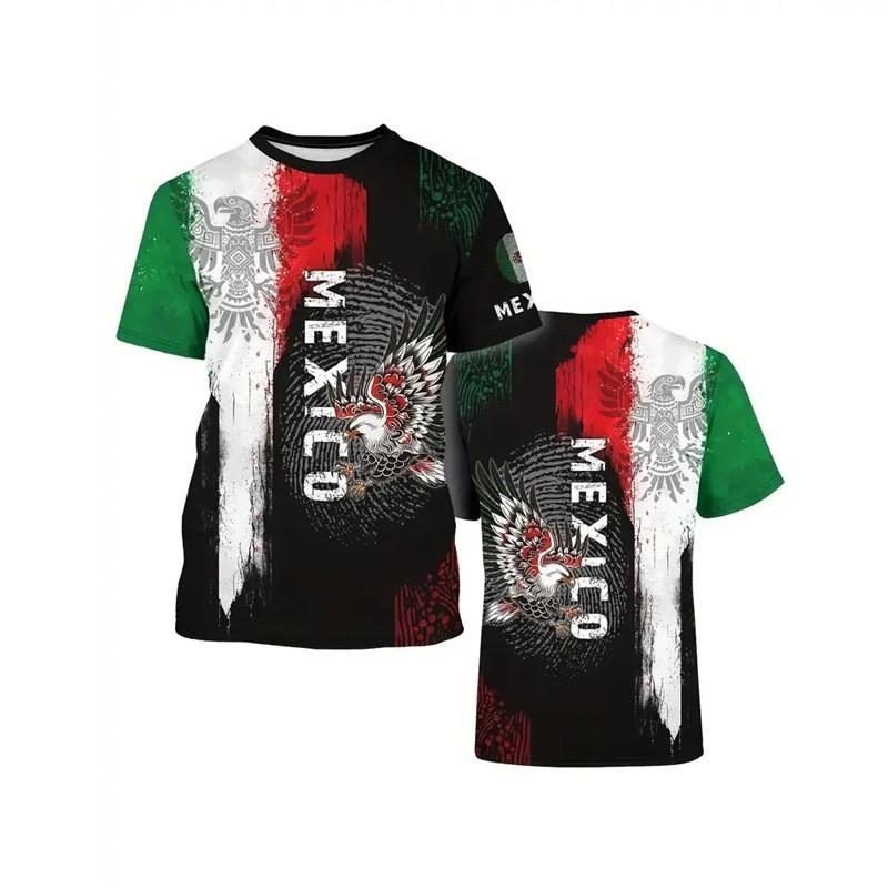 Mens Mexico Flag 3D Printed Short Sleeve T-Shirt Loose Fit Breathable Sport Tee Football Fans