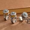 Bohemian Style Adjustable Ring Vintage Engraved Pattern Round Shape Turquoise Stone Top Metal Band Fashion Jewelry for Women Men