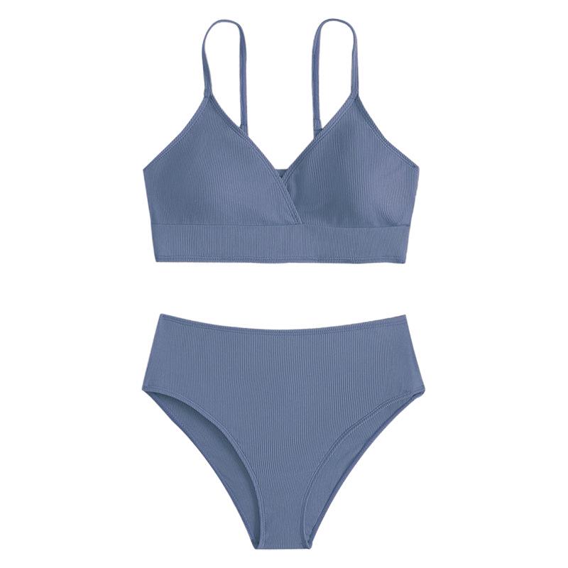 2024 European & American Girls' Solid Color Two-Piece Bikini Swimsuit