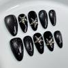 Acrylic Nail Tips Shape Press-On Nails With Star Design Black Cat Eye Glitter Sweet Punk Y2K Style Women