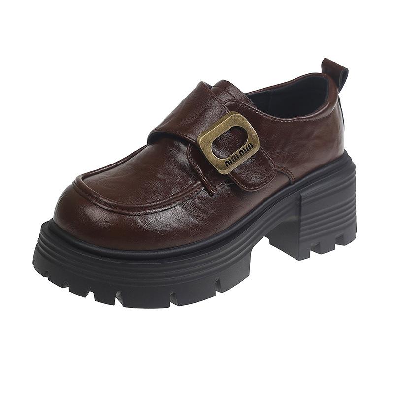 Single Shoes High Heels Black Heightening Shoes College Autumn Leather Shoes Spring Fashion