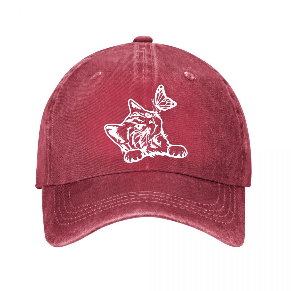 Vintage Washed Cat Butterfly Baseball Cap Washed Baseball Cap Adjustable