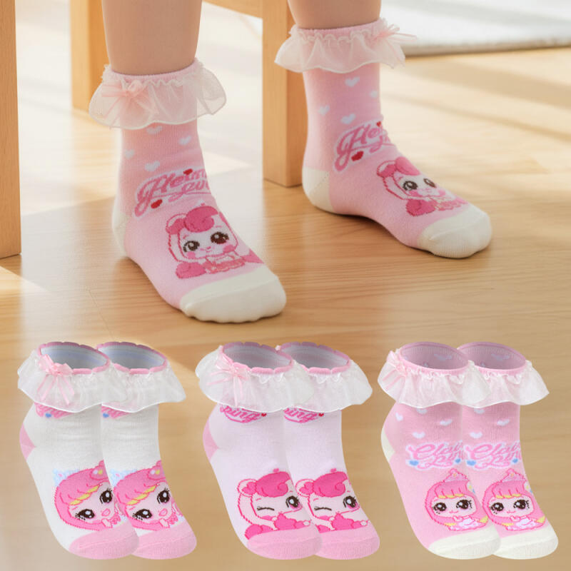 

Catch! Tiny Ping Princess Ribbon Lace Mid-Calf Socks (4 Pack) mix