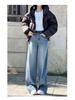 Women's High-Waist Light Blue Denim Wide-Leg Pants with Plus Velvet, Curved Leg, Perfect for Autumn/Winter 2025.