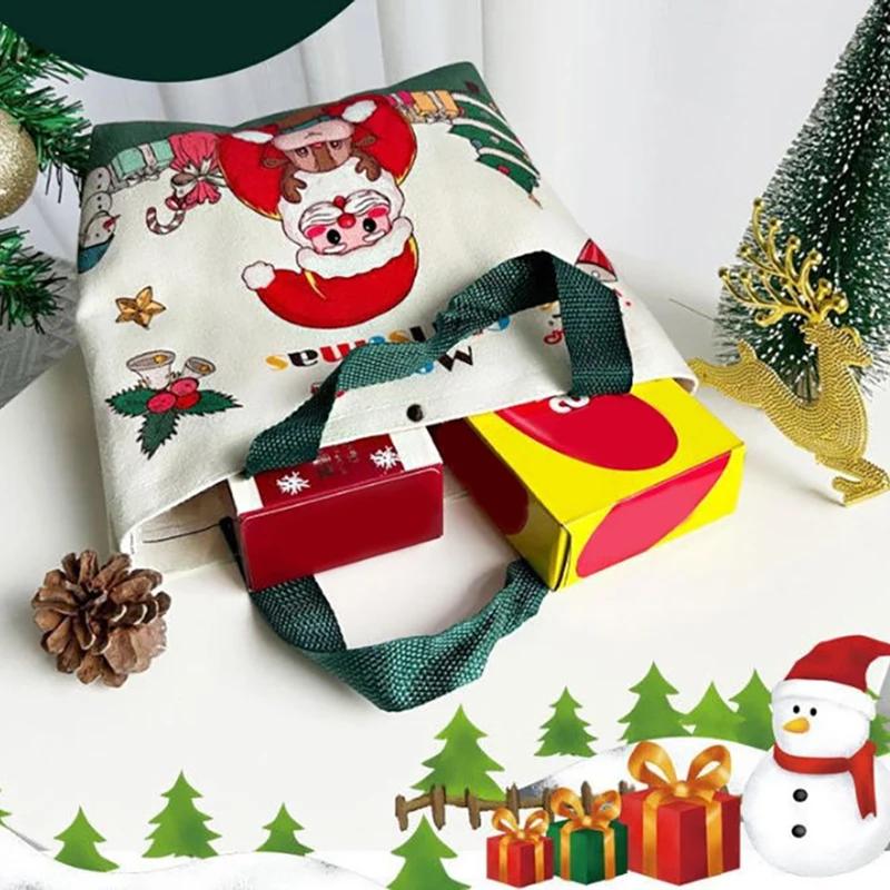 1PC Christmas Gift Bags With Santa Claus Reindeer & Snowman Designs Durable Canvas Tote Bags Party Candy Bag Gift Bag Bulk