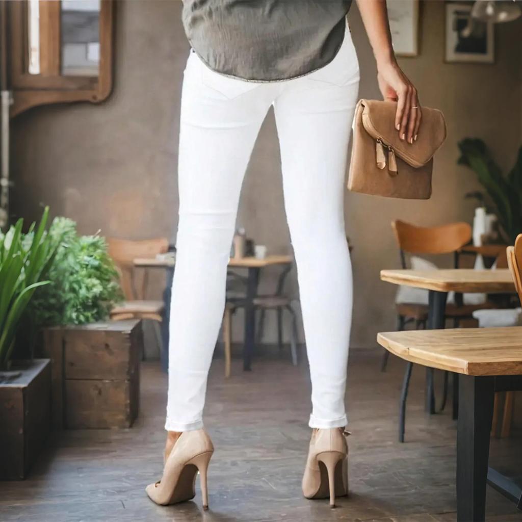 Damen Jeans mit hoher Taille und gewaschener Optik, modische, vielseitige Hose mit geradem Bein