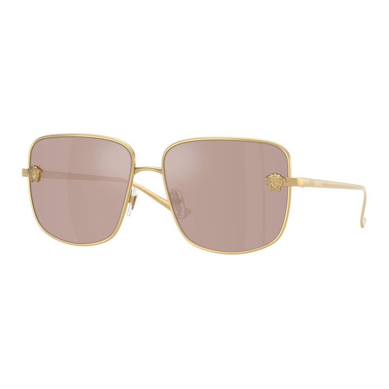 Versace Temple Logo Metal Square Sunglasses Women's Gold 65976351 VE228210025-Gold 59/15/140-h.51