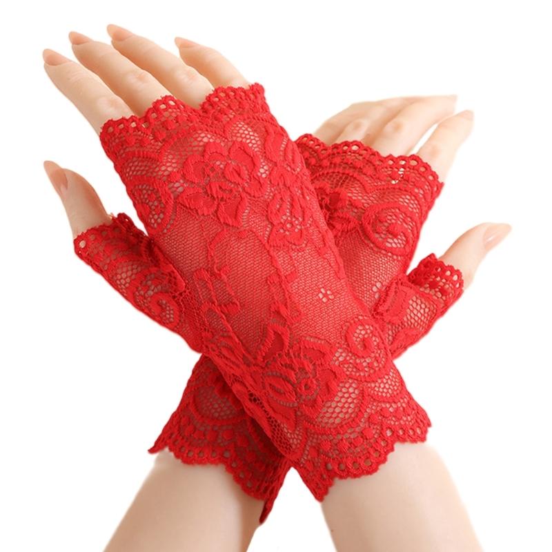 Bridal Gloves With Delicate Lace Design Half Finger Coverage Perfect For Church Outdoor Ceremonies