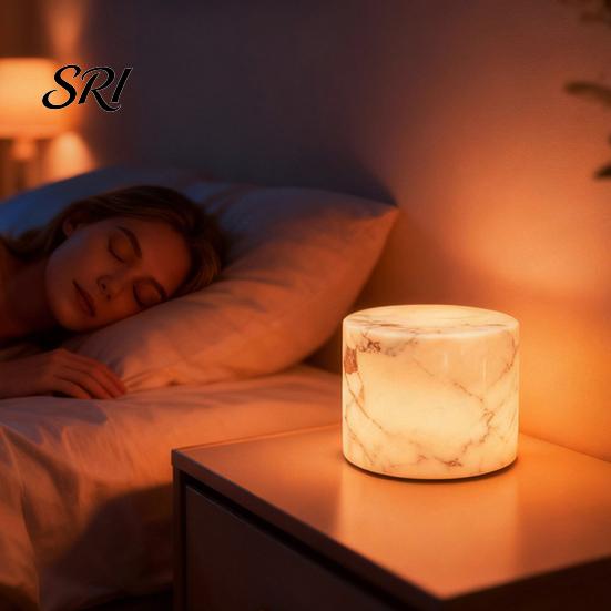 Pattern Marble Lamp Night Light Portable Touch Bedside Table Adjustable Lighting Modes LED Rechargeable Cordless Ambient for Bedroom Office Desk