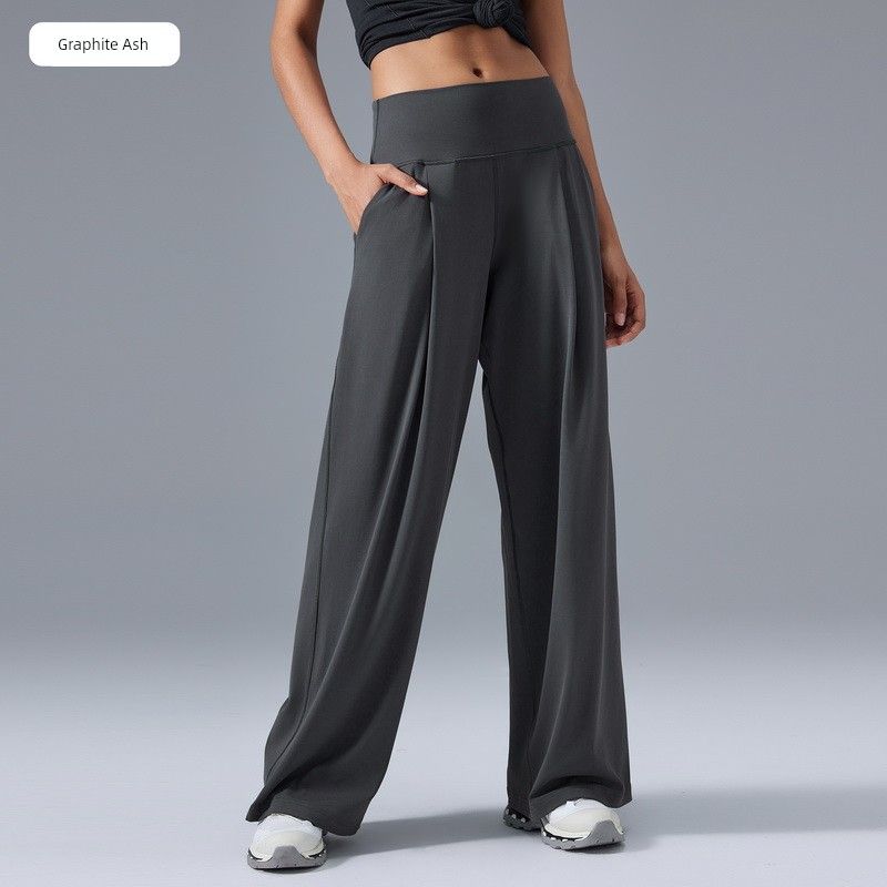 Lu Same Style High Top Sports Yoga Loose Pants Female 2025 Best Selling Back Pocket Quick-Drying Loose Slimming Workout Pants