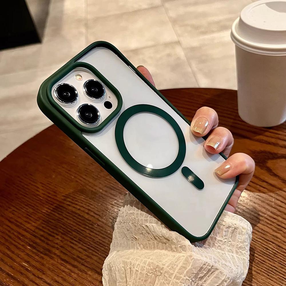 

Акриловый магнитный чехол для телефона с большим отверстием для iPhone 11 13 XR 15 14 Pro Max iPhone 12 Samsung S24 S23 S22 Plus с защитой от падений и магнитной водонепроницаемостью Samsung S25 Ultra зелёный