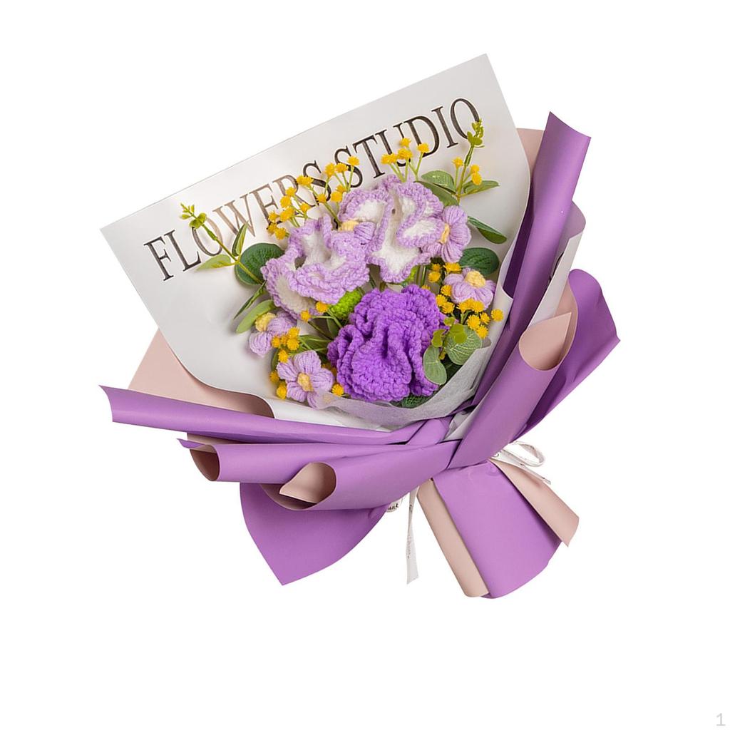 Crochet Bouquet, Handmade Knit Flowers, Artificial Already Made for Valentine's Day,