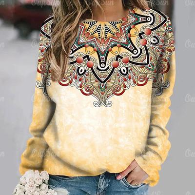 Langarmshirt für Damen mit 3D-Vintage-Druck und geometrischem Muster, das Neueste für 2024, Damenbekleidung, T-Shirts in Übergröße, Pullover