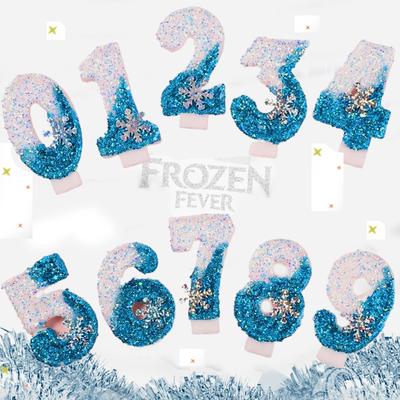 Weihnachten Frozen Geburtstagskerze für Kuchen 0-9 Zahl Prinzessin Disneys Kerze Partydeko Schneeflocke Blaue Kerzenständer