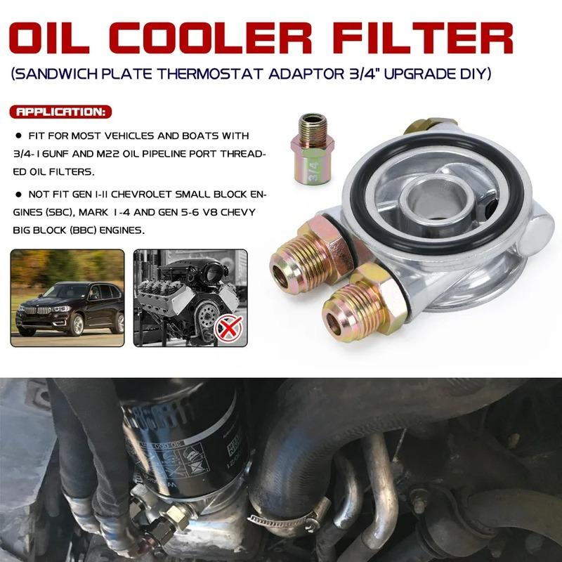 15 Rows 1 Set T-MODEL Oil Cooler Kit + Thermostat Oil Filter Sandwich Adapter + Nylon Steel Braided AN10 Hose+Mounting Bracket