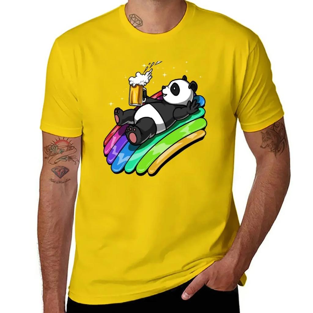 Panda Bear Beer Party T-Shirt Summer Top Boys Whites Blouse Big and Tall T Shirts for Men