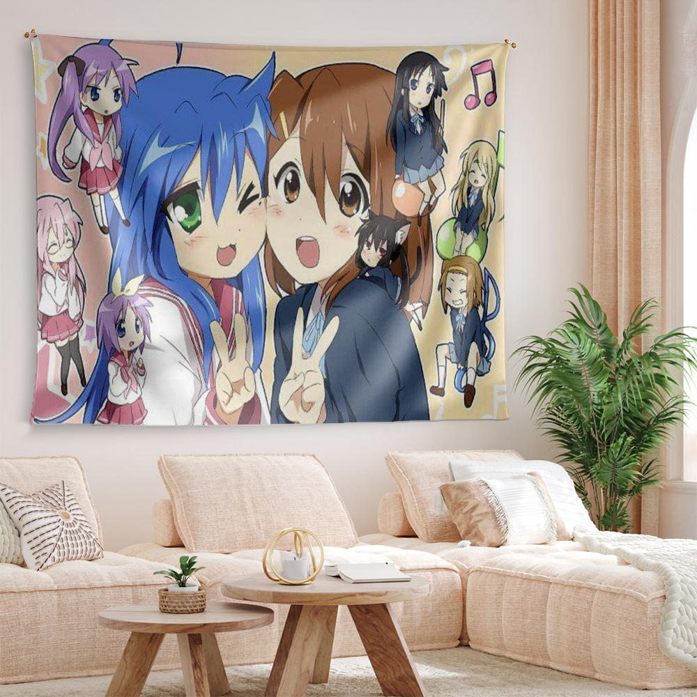 Glücksstern und K-On Anime Wandteppich Wandbehang Wandkunst Kawaii Cutecore Zimmerdekoration Ästhetische Zimmerdeko Zubehör