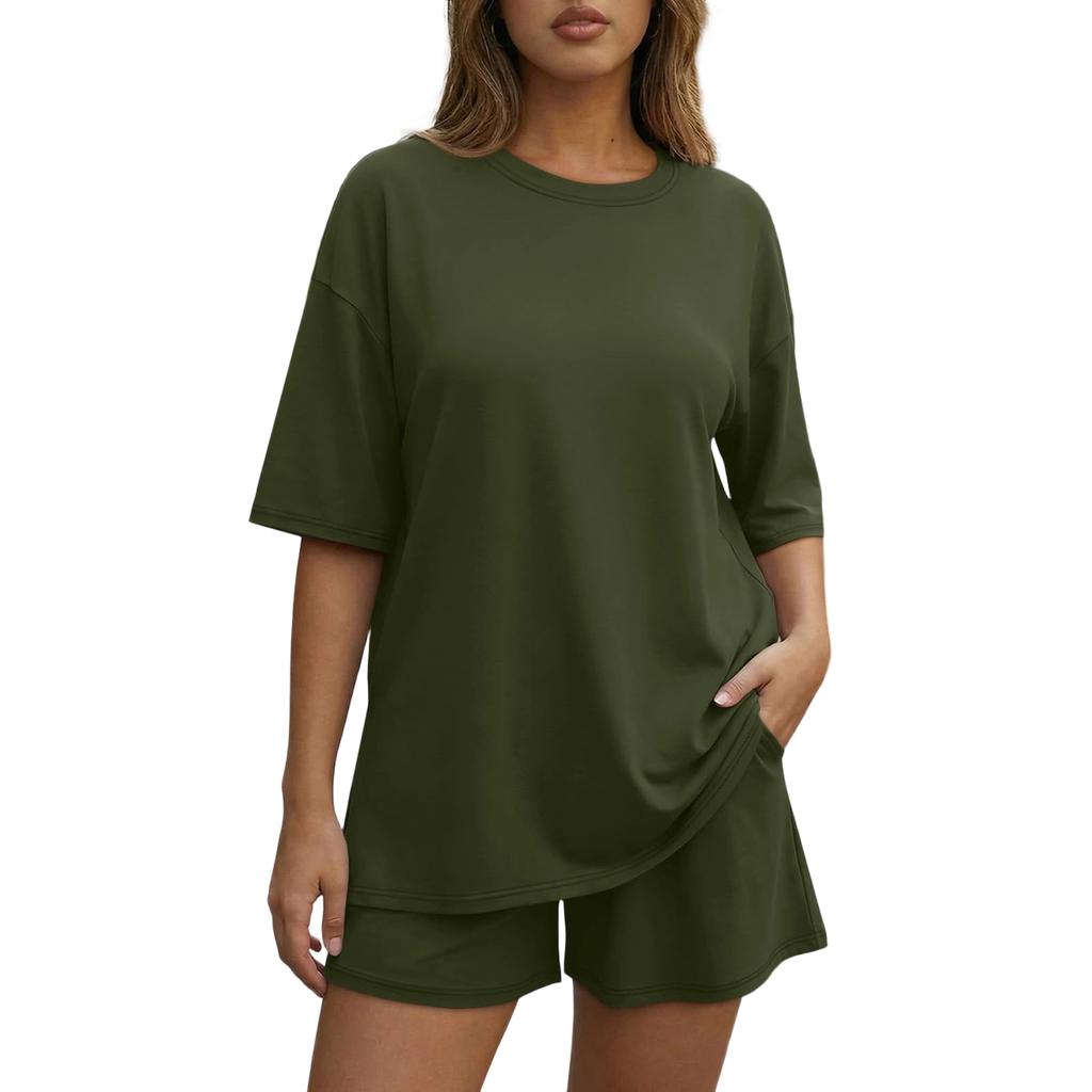 Women's Loose And Fashionable  Casual Short Sleeved Shorts Two-piece Set