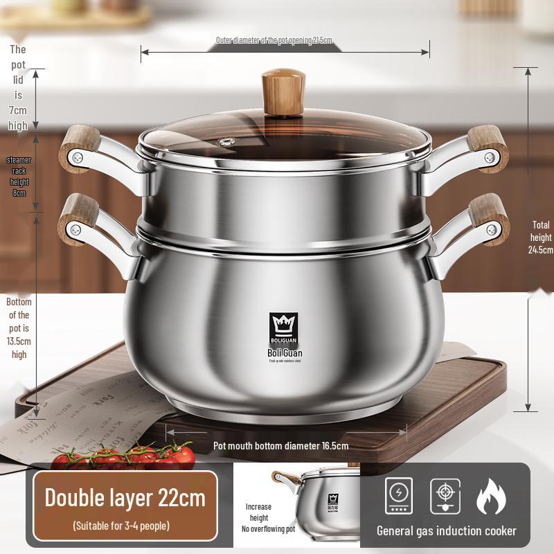 Large Capacity 2-Layer Stainless Steel Steamer Pot for Cooking and Stewing