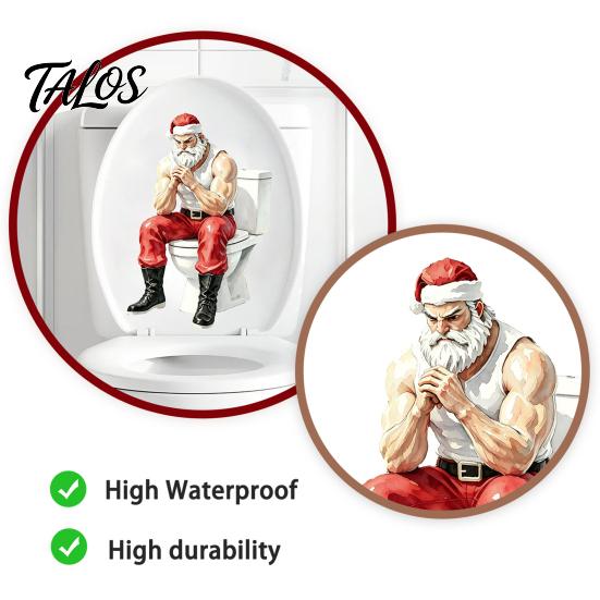 Creative Santa Claus Wall Murals Funny Muscular Toilet Seat Decal, Self‑Adhesive PVC Christmas Durable Outdoor Window Decorations Restroom Sticker,