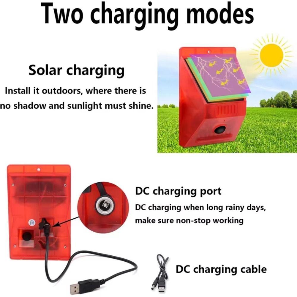 Waterproof Solar Alarm Multifunctional Rechargeable Solar Lamps Animal Deterrent Sound Alarm Security Alarm Siren
