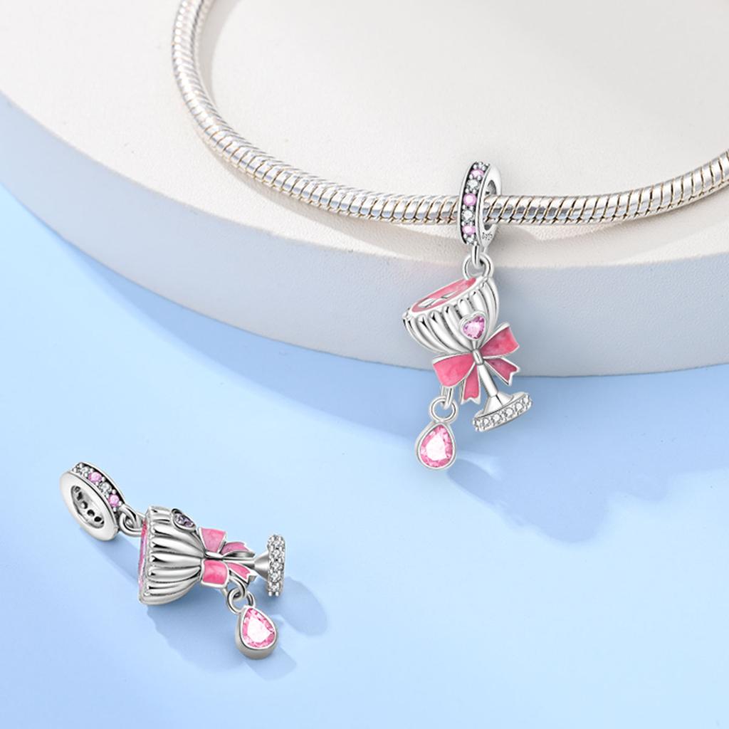 Original Charms Copper Sweet Wine Glass Pendant Beads Fit Bracelet Women Jewelry Making Diy Gift