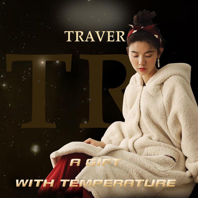 Damen-Pyjama, Winter-Samt, warm, Pyjama, langer Bademantel, lässig, locker, Homewear, Cartoon, niedlich, Nachtwäsche, Kapuze, langärmelig, dicke Fleece-Kleidung