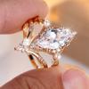 Marquise Stone White Zircon Simulated Pearl Ring Sets For Women Vintage Gold Color Engagement Rings Wedding Jewelry Bridal Set