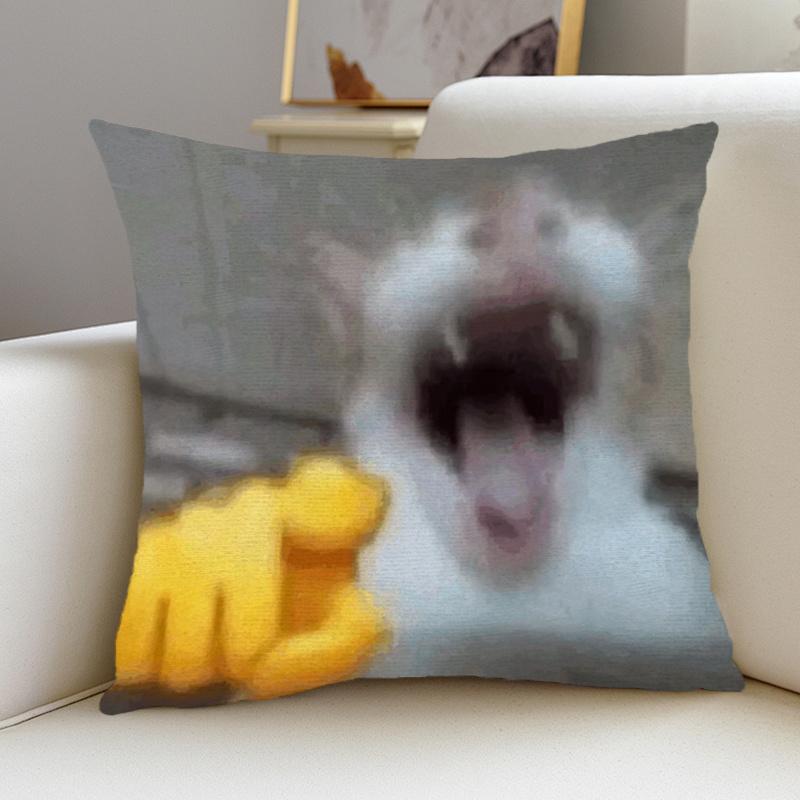 pc Funny Screaming Cat Meme Throw Pillow Cover D DoubleSided Print Soft Polyester Cushion Case for Home Sofa Bedroom Car Dec
