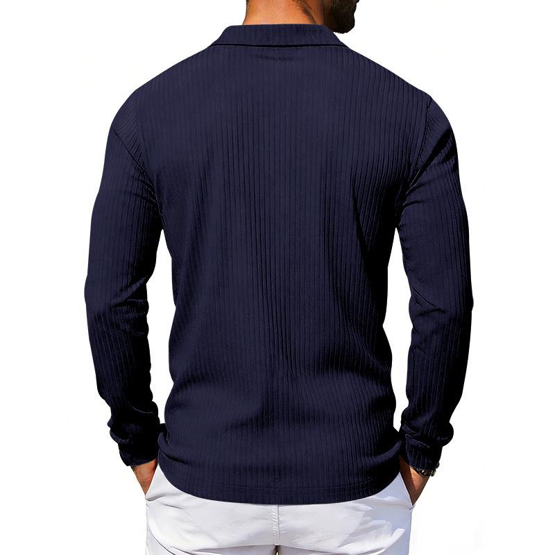 Mens Loose Turn Down Collar Long Sleeve Casual Business Solid Polo Shirt