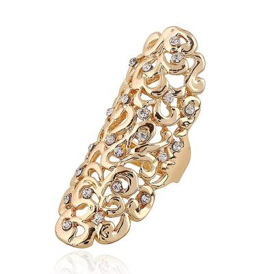 Huajie Vintage Ausgestanzte Eingelegte Brillante Zirkon Finger Lange Ringe für Damen Einzigartiger Bankettring Trend