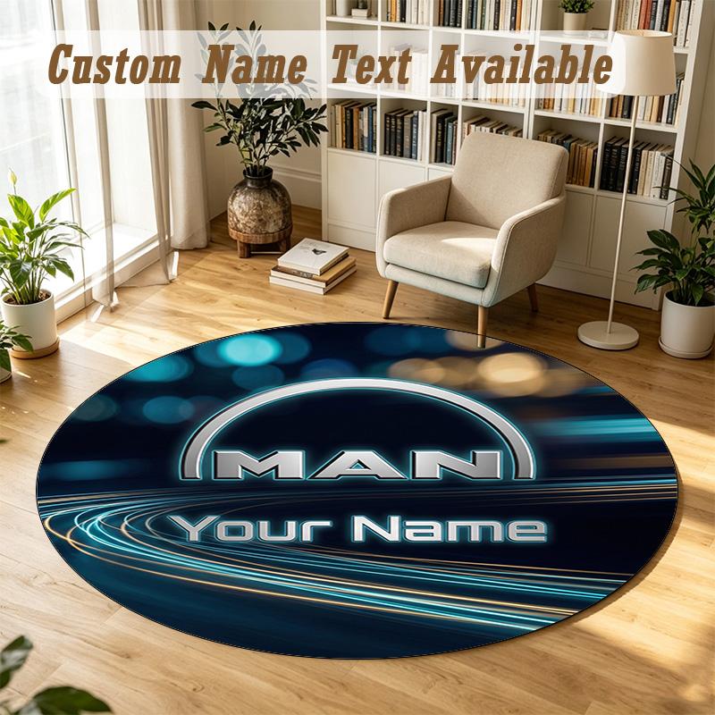 Round Rug Custom NameMAN Truck Pattern Non Slip Carpet Home Floor Decor