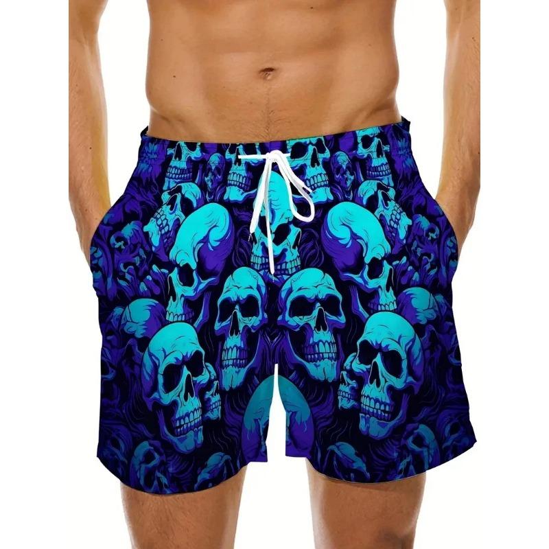 2025 new men's beach pants horror skeleton 3D printed men's shorts summer casual quick drying