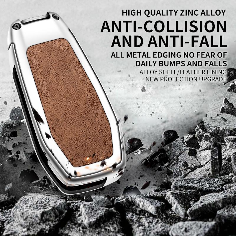 Zinc Alloy Leather Car Key Case Cover Holder Fob Protector Shell For Ford Figo Mondeo 5 Ecosport Puma Fiesta Mk8 Everest Ranger