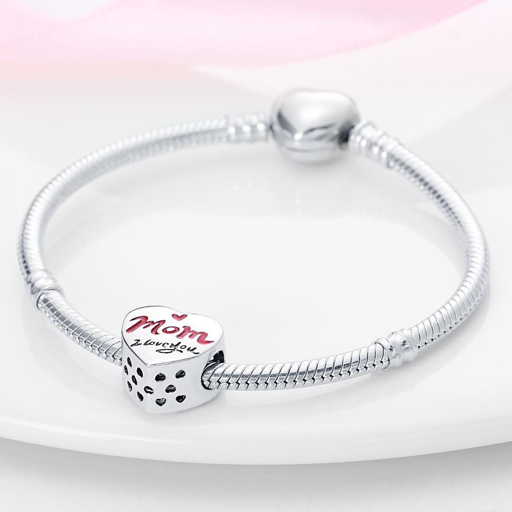 Mărgele din argint 925 Ziua Mamei Pandantiv binecuvântare în formă de inimă Cadou de zi de naștere Bijuterii stil DIY Accesorii Bijuterii farmec de modă