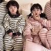 Kids' Coral Fleece Pajamas: Striped Zipper Parent-Child Set for Autumn and Winter