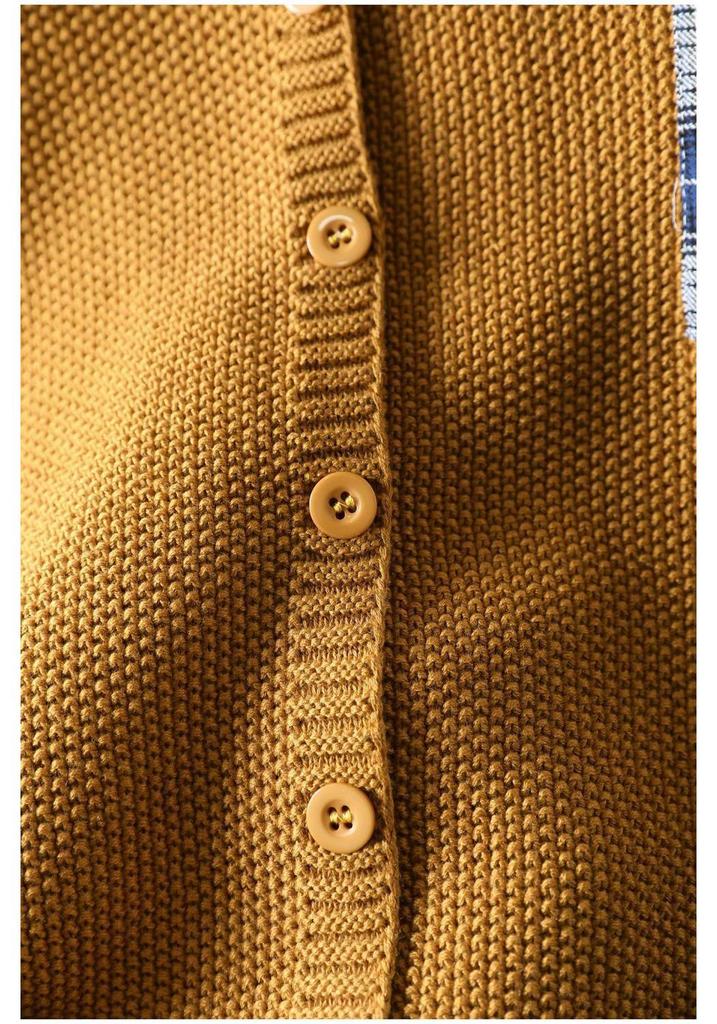 Women's Yellow Cotton Cardigan with Pockets - 2026 Spring Collection, Artistic & Lazy Style Knitwear