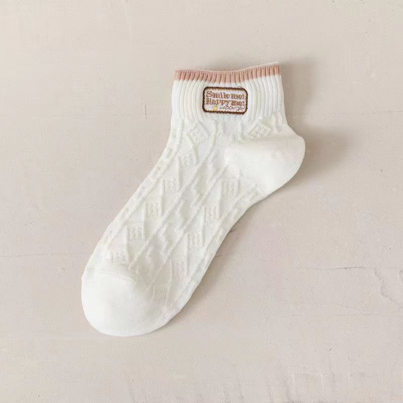 Female Spring and Summer Thin Cartoon Lovely Breathable Deodorant Low White Socks