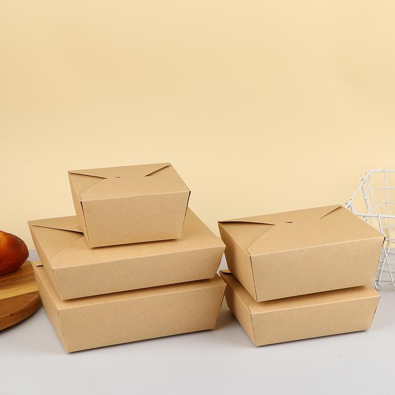 10Pcs Disposable Fast Food Box Thickened Kraft Paper Folding Packaging Box Bento Cake Grilled Meat Salad Food Container For Rest
