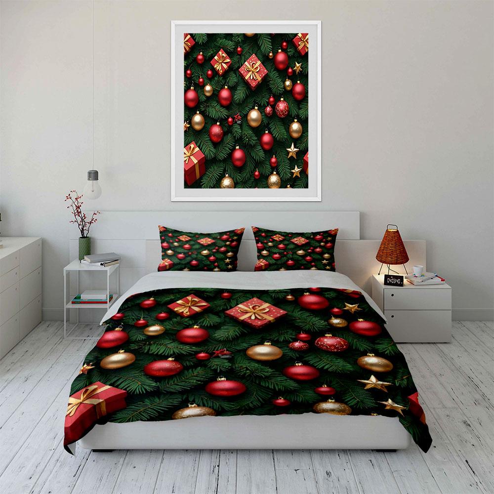 Christmas Ornaments and Gifts Bedding Duvet Cover Set Duvet Cover Pillowcases  (1*Duvet Cover 2*Pillowcases, without duvet insert)
