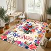 Floral Theme Soft Crystal Velvet Rug Custom Name & Text Print Non Slip Floor Rug for Bedroom Living Room