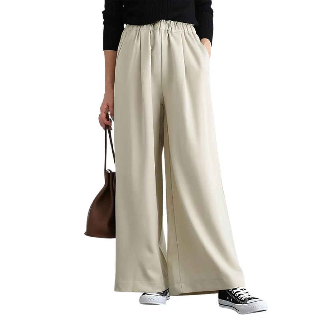 Quiet Wave Wide Leg Straight Loose Elastic High Comfortable for Wear Women's Pants, Fit, Fit, Waist, Waist, Commuting, Fall/Winter