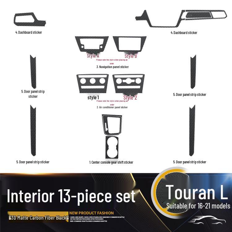 Carbon Fiber Gear Shift and Door Wrap Stickers for 2016-2021 VW Touran Interior.