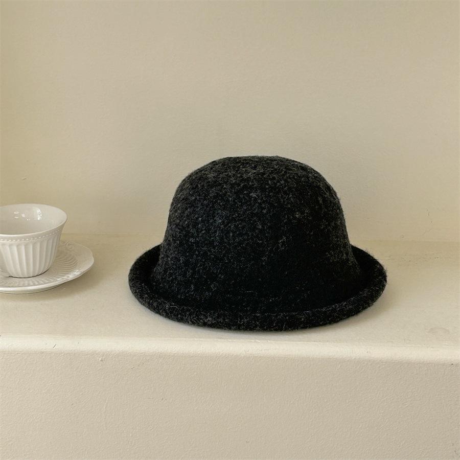 Mode Wolle gestrickter gekräuselter Domhut Damen Herbst- und Wintermode Kurzkrempen Fischerhut Kinder Beckenhut