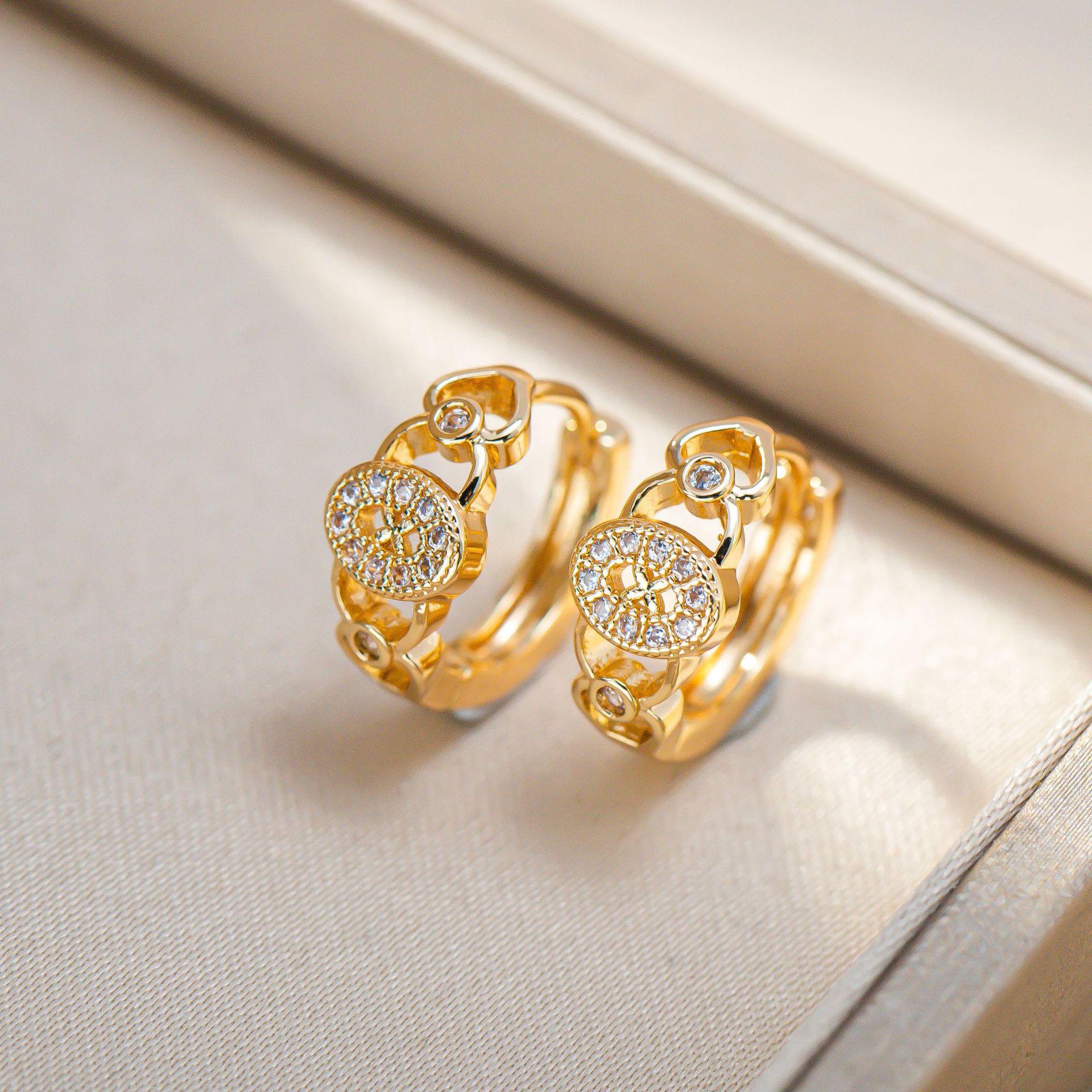 Elegant European-Style Full Diamond Circle Earrings for Women - Trendy Socialite Design