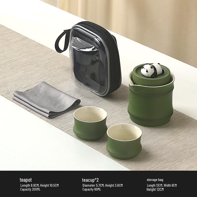 Portable Ceramic Panda Tea Set - Quick Brew Travel Teapot & Teacups, Ideal for Business Souvenir or Cultural Gift