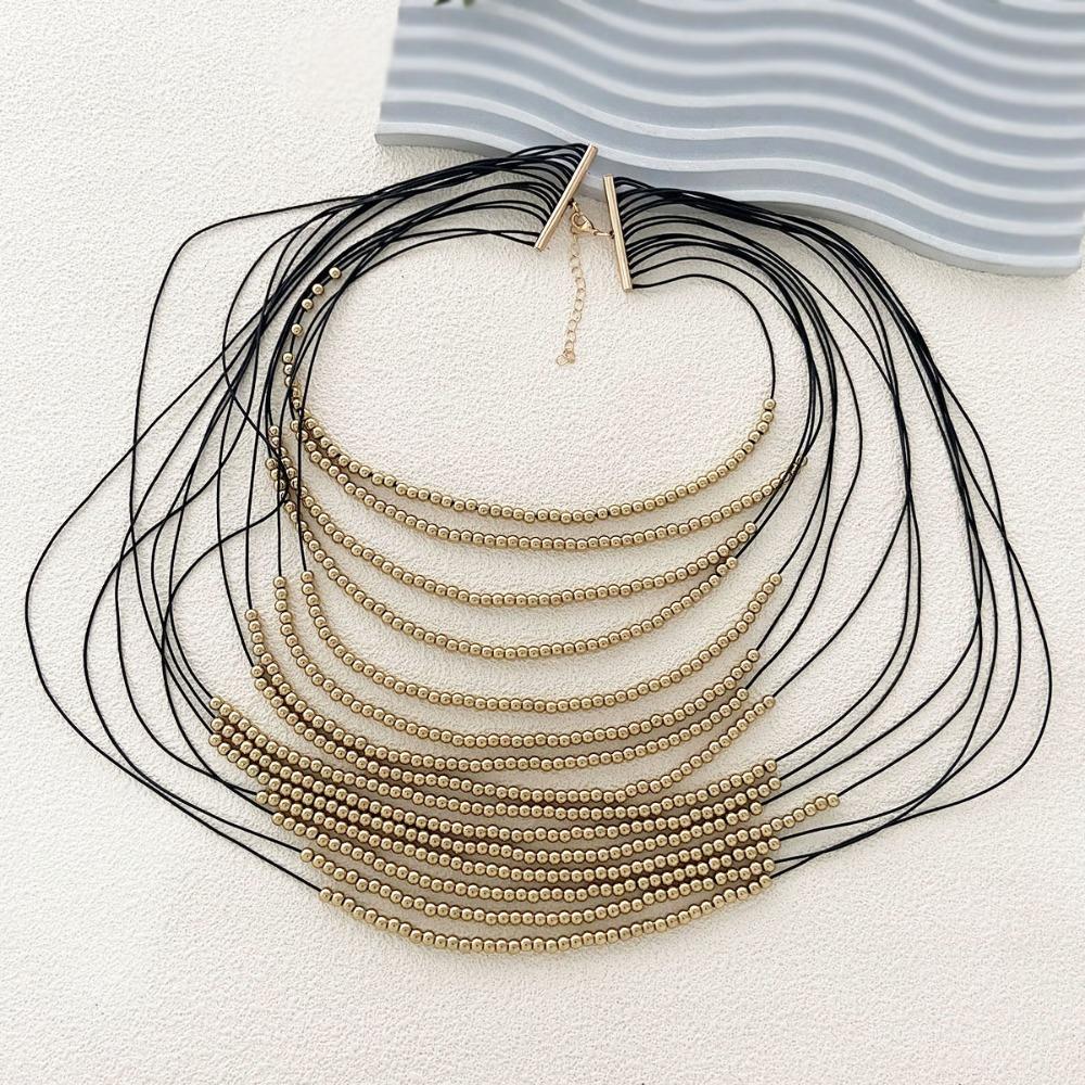 Layered Tassels Necklace Boho Multilayer Imitation Pearl Necklace  Wedding Jewelry